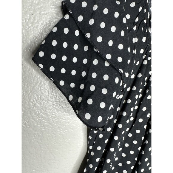 Sponse Shirt Womens Small Black White Polka Dot Flutter Sleeve Elastic Hem Top - Picture 4 of 7